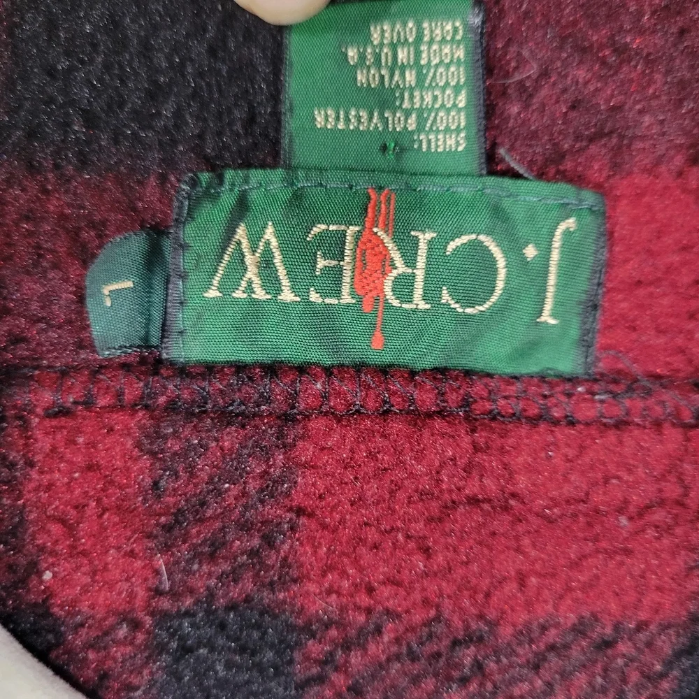 J. CREW Vintage Plaid Fleece 1/4 Zip Toggle Waist Pop-Over Jacket Red Size L